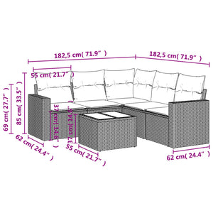 Set Divano da Giardino 6 pz con Cuscini Grigio in Polyrattancod mxl 114465