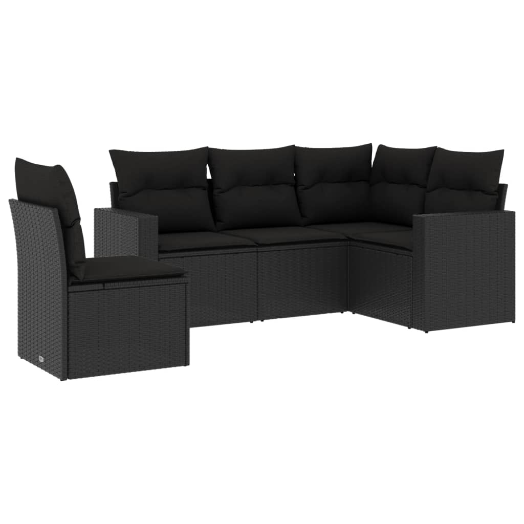 Set Divani da Giardino 5 pz con Cuscini in Polyrattan Nero 3251302