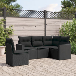 Set Divani da Giardino 5 pz con Cuscini in Polyrattan Nero 3251302