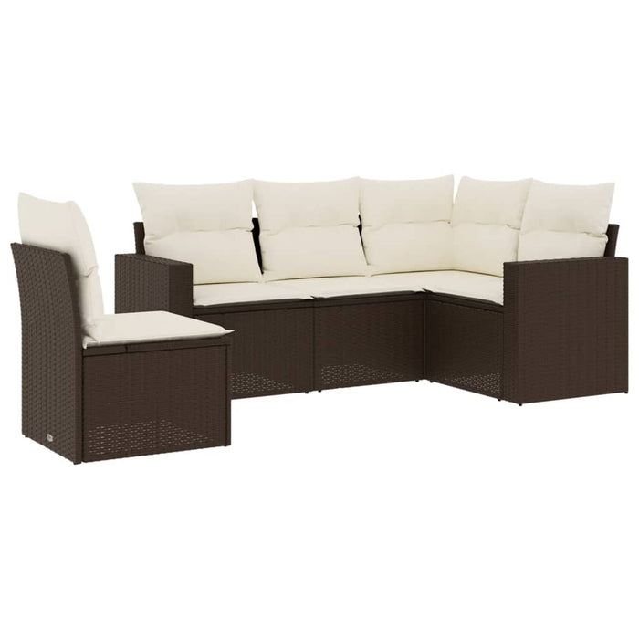 Set Divano da Giardino 5 pz con Cuscini Marrone in Polyrattan 3251310