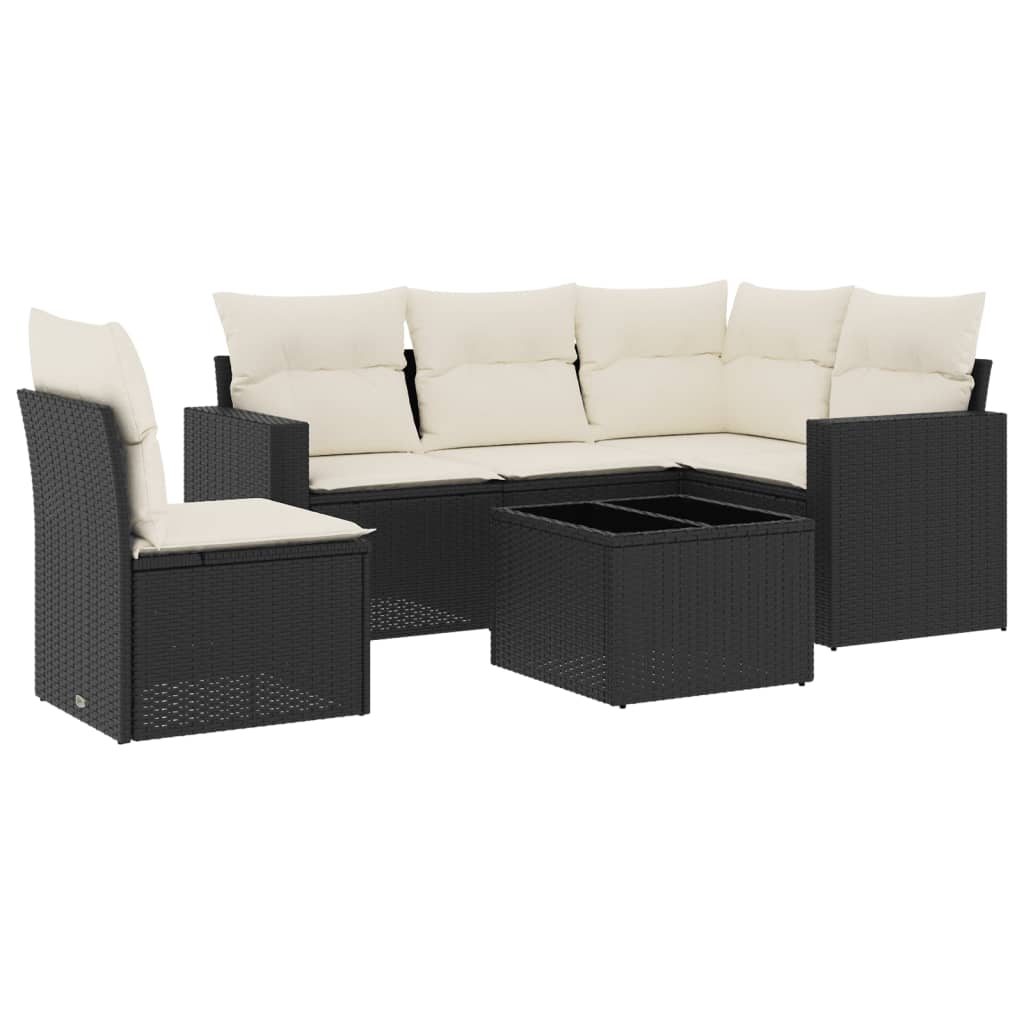 Set Divano da Giardino 6 pz con Cuscini Nero in Polyrattancod mxl 86957