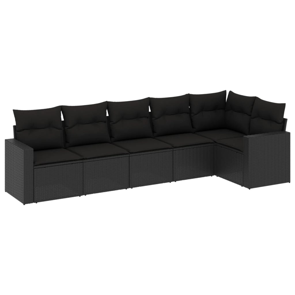 Set Divano da Giardino 6 pz con Cuscini Nero in Polyrattan 3251322