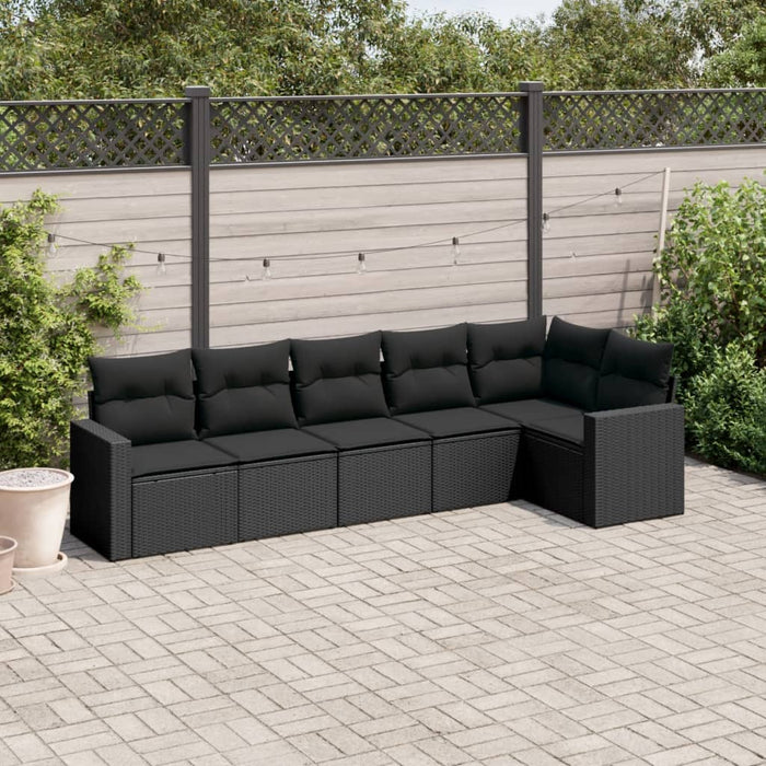 Set Divano da Giardino 6 pz con Cuscini Nero in Polyrattan 3251322