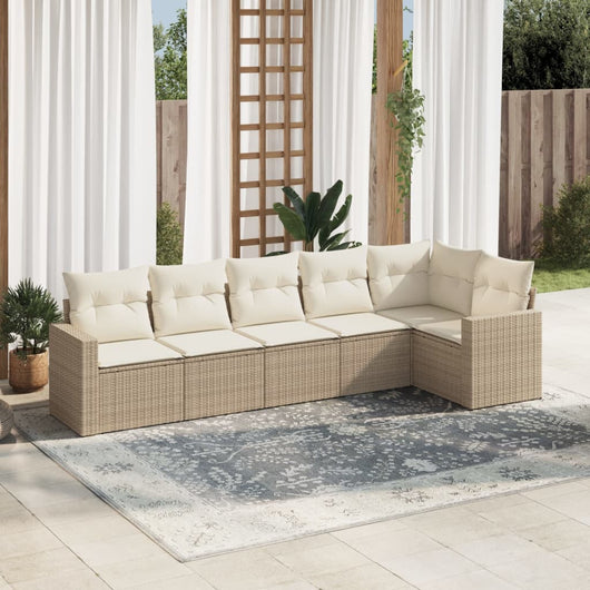 Set Divano da Giardino 6 pz con Cuscini Beige in Polyrattancod mxl 110955