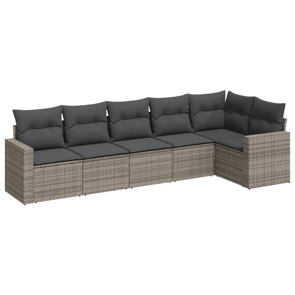 Set Divano da Giardino 6 pz con Cuscini Grigio in Polyrattan 3251327