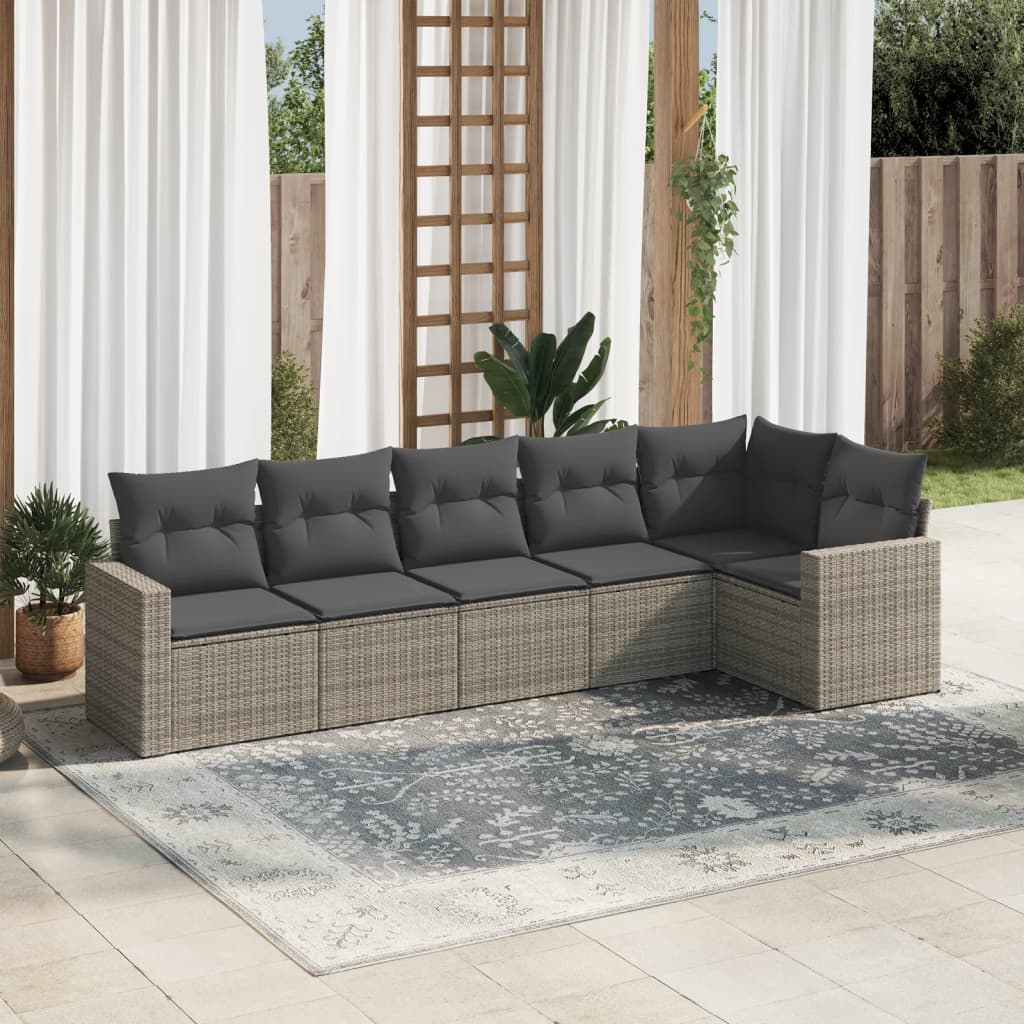 Set Divano da Giardino 6 pz con Cuscini Grigio in Polyrattan 3251327