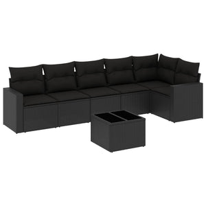 Set Divani da Giardino con Cuscini 7pz Nero Polyrattancod mxl 86998