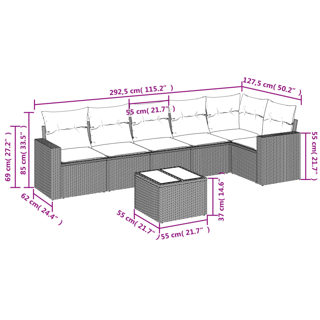 Set Divani da Giardino con Cuscini 7pz Nero Polyrattan 3251332