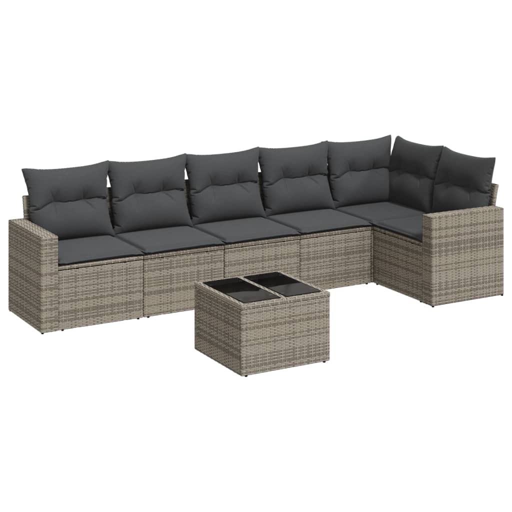 Set Divani da Giardino 7 pz con Cuscini Grigio in Polyrattan 3251337