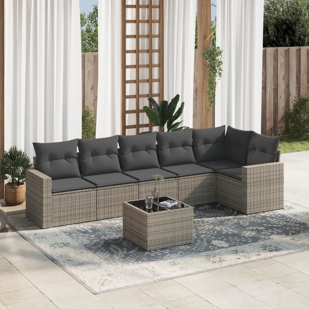 Set Divani da Giardino 7 pz con Cuscini Grigio in Polyrattan 3251337