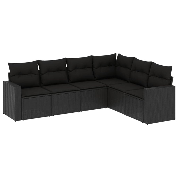 Set Divano da Giardino 6 pz con Cuscini Nero in Polyrattan 3251342