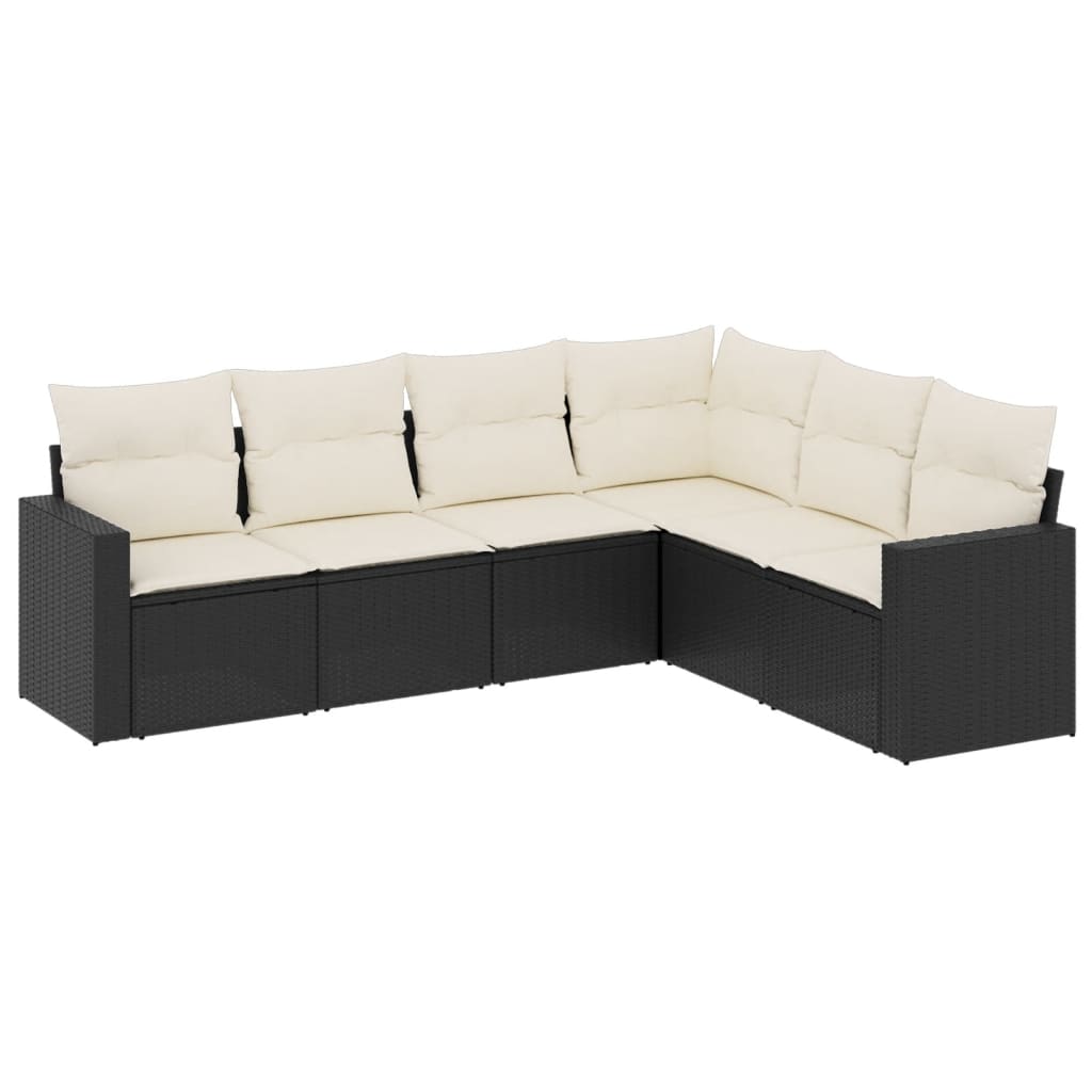 Set Divano da Giardino 6 pz con Cuscini Nero in Polyrattan 3251343