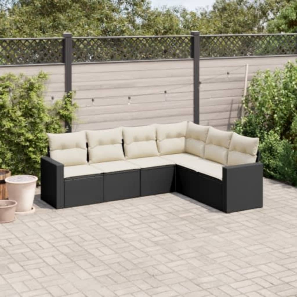 Set Divano da Giardino 6 pz con Cuscini Nero in Polyrattan 3251343