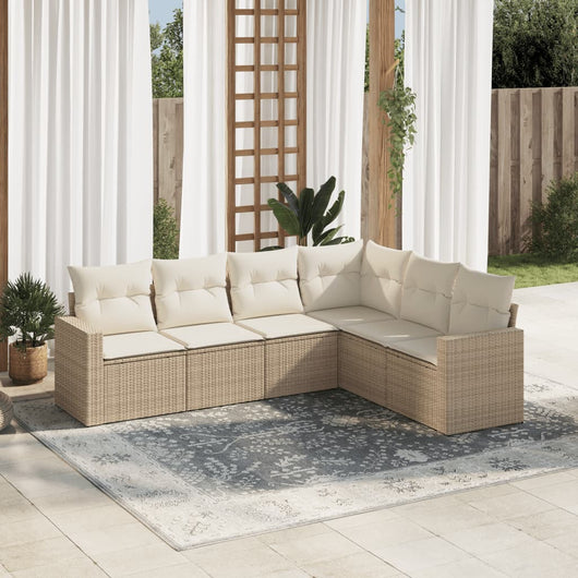 Set Divano da Giardino 6 pz con Cuscini Beige in Polyrattancod mxl 88013