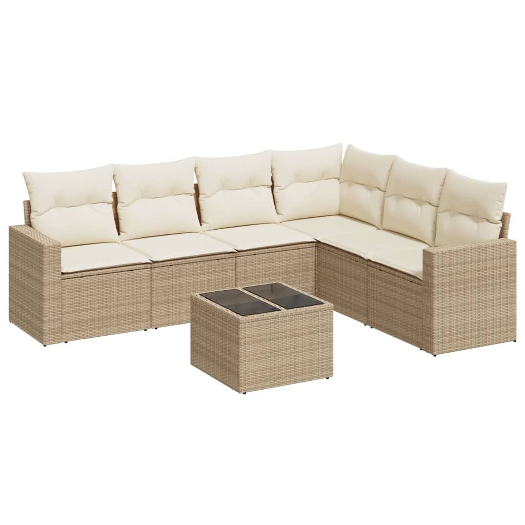 Set Divani da Giardino 7 pz con Cuscini Beige in Polyrattan 3251355