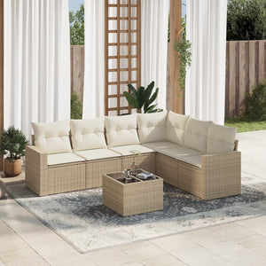 Set Divani da Giardino 7 pz con Cuscini Beige in Polyrattan 3251355