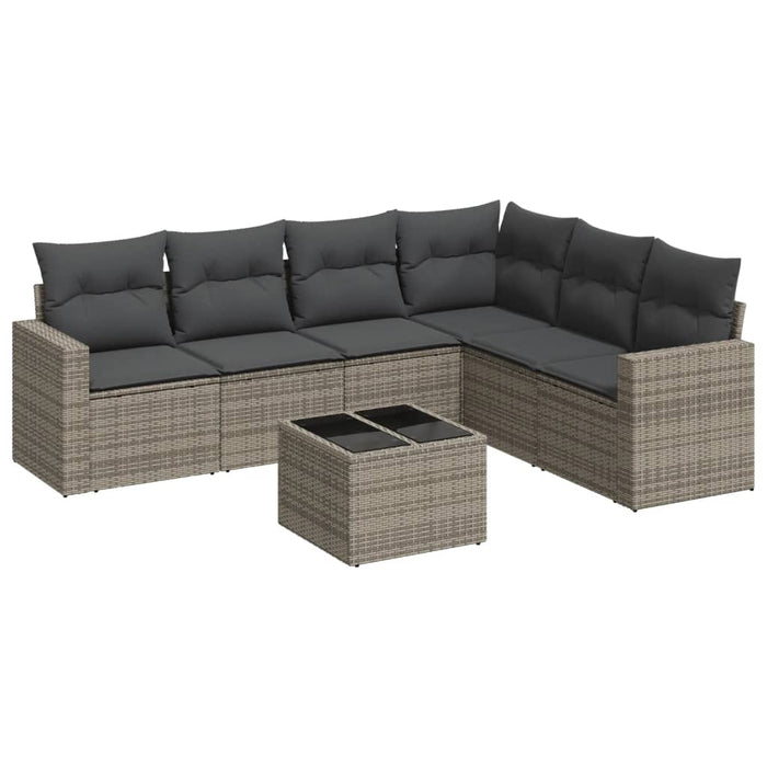 Set Divani da Giardino 7 pz con Cuscini Grigio in Polyrattan 3251357