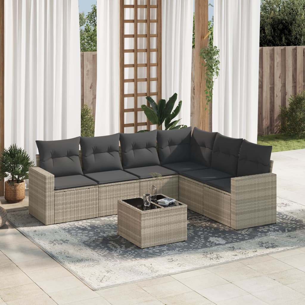 Set Divani da Giardino 7pz con Cuscini Grigio Chiaro Polyrattan 3251359