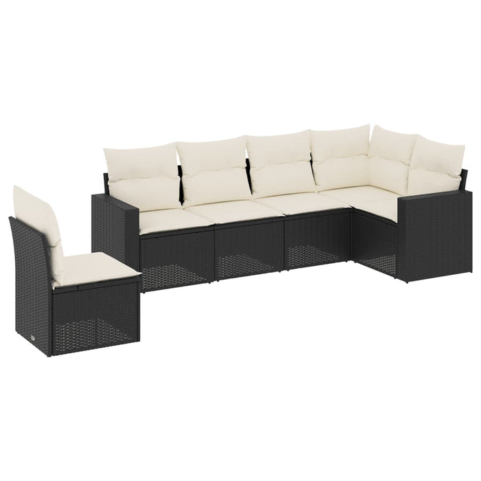 Set Divano da Giardino 6 pz con Cuscini Nero in Polyrattan 3251363