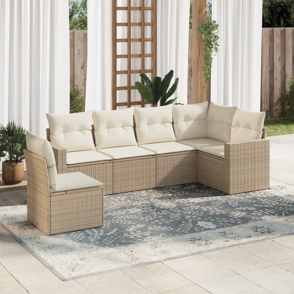 Set Divano da Giardino 6 pz con Cuscini Beige in Polyrattan 3251365