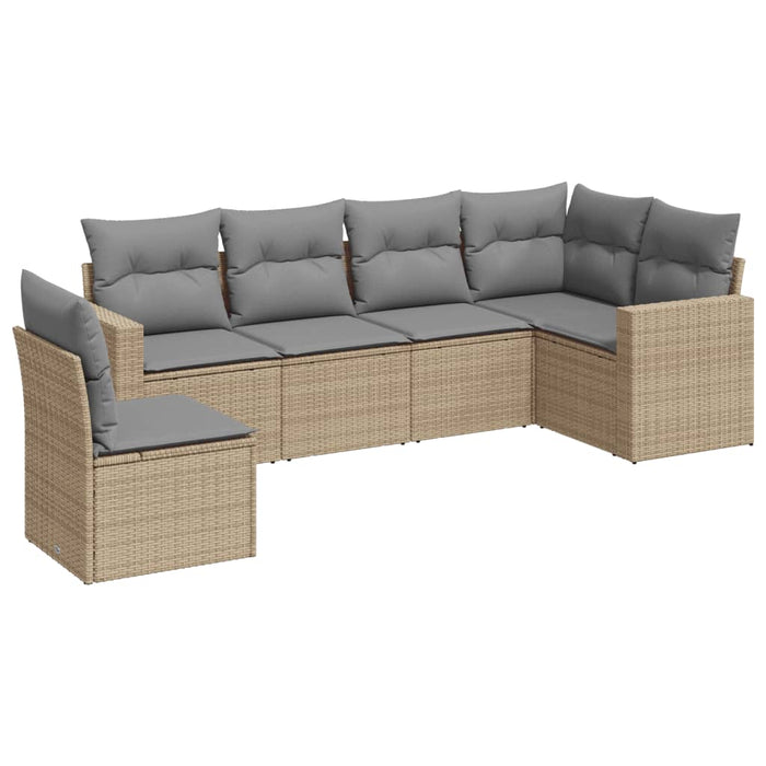 Set Divano da Giardino 6 pz con Cuscini Beige in Polyrattan 3251366