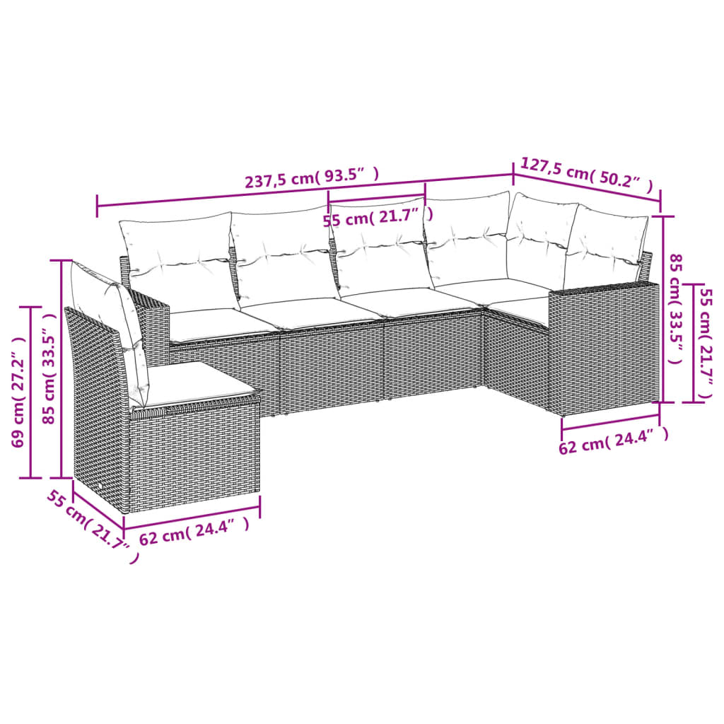 Set Divano da Giardino 6 pz con Cuscini Beige in Polyrattancod mxl 88017