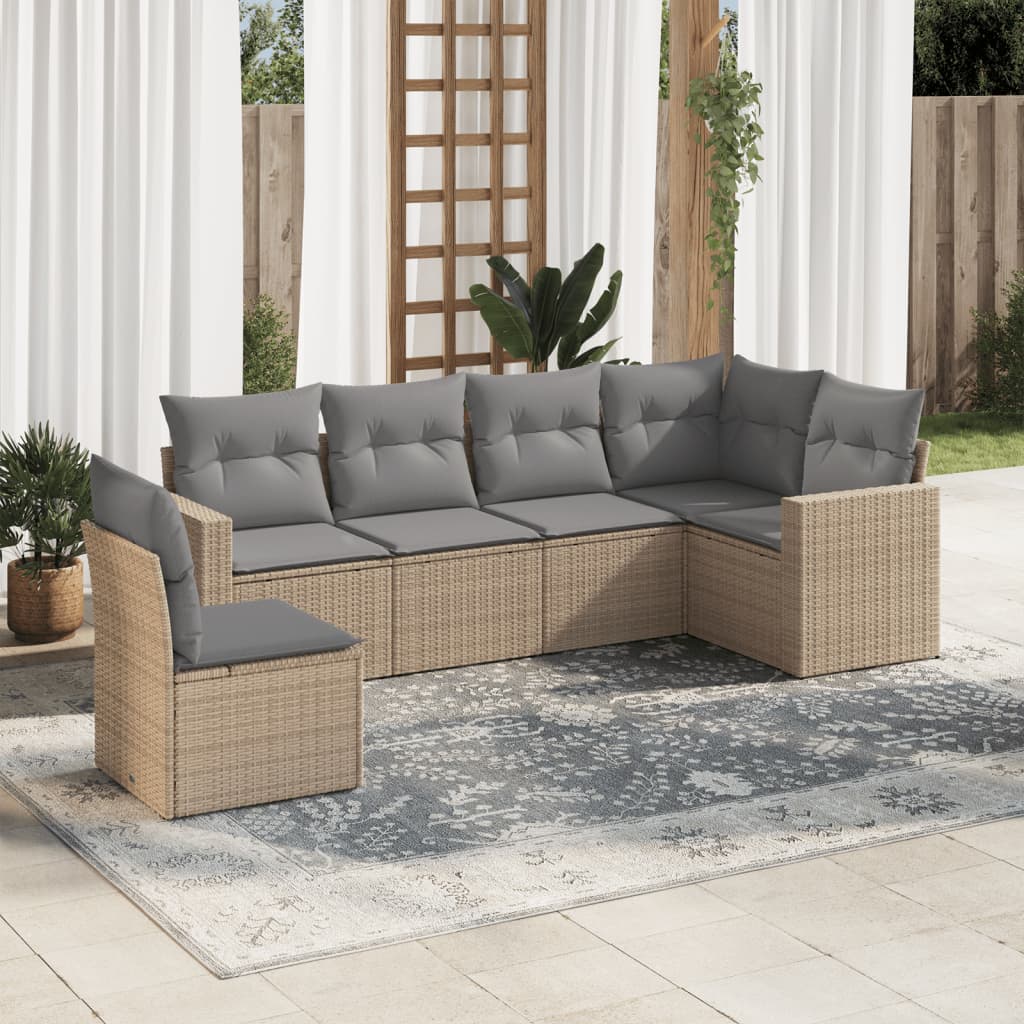 Set Divano da Giardino 6 pz con Cuscini Beige in Polyrattancod mxl 88017