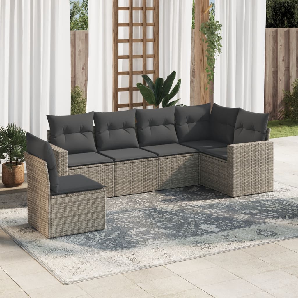 Set Divano da Giardino 6 pz con Cuscini Grigio in Polyrattancod mxl 112663