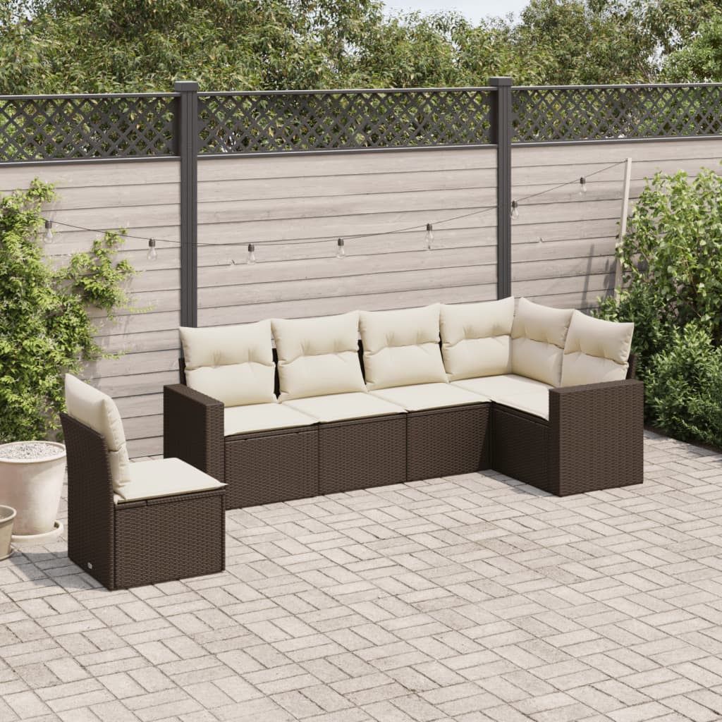 Set Divano da Giardino 6 pz con Cuscini Marrone in Polyrattan 3251370