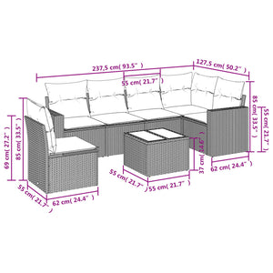 Set Divani da Giardino 7 pz con Cuscini Grigio in Polyrattan 3251377