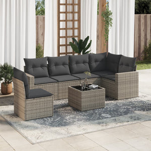 Set Divani da Giardino 7 pz con Cuscini Grigio in Polyrattan 3251377