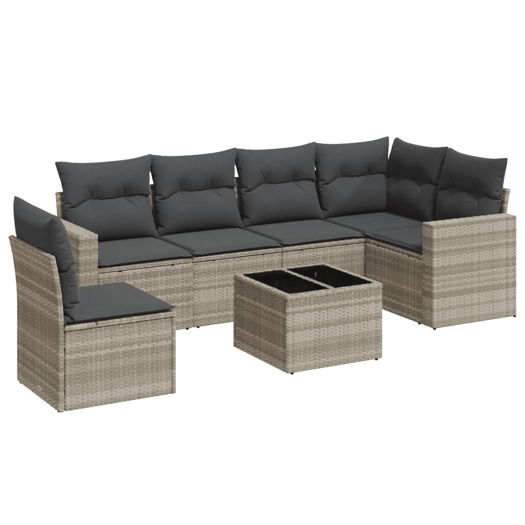 Set Divani da Giardino 7pz con Cuscini Grigio Chiaro Polyrattan 3251379