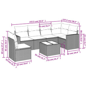 Set Divani da Giardino 7pz con Cuscini Grigio Chiaro Polyrattan 3251379