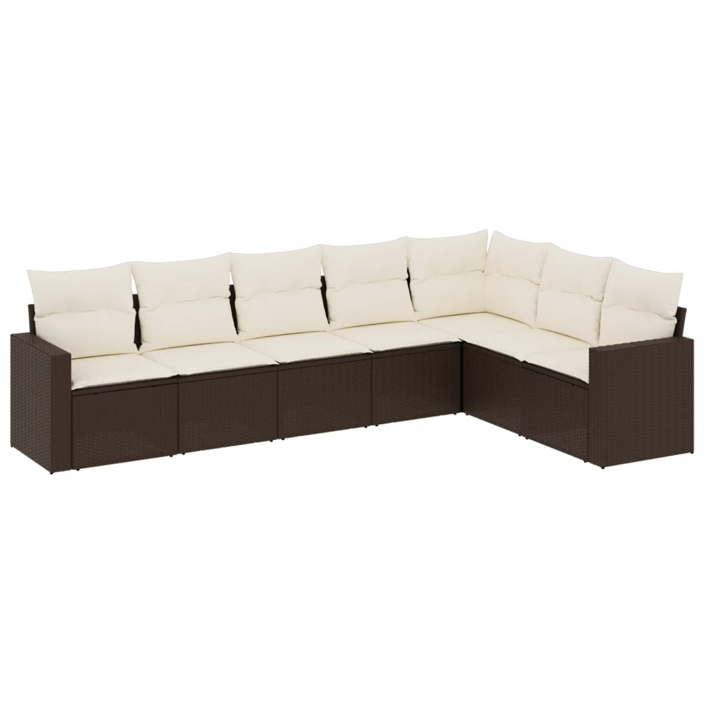 Set Divani da Giardino 7 pz con Cuscini Marrone in Polyrattan 3251390