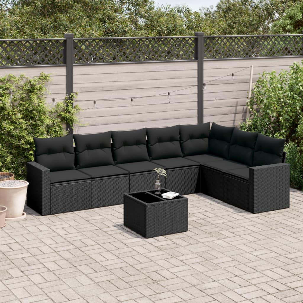 Set Divani da Giardino con Cuscini 8 pz Nero in Polyrattancod mxl 113936