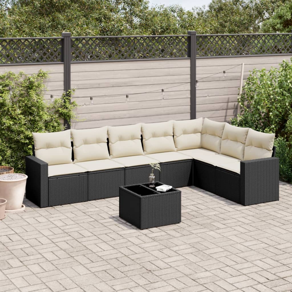 Set Divani da Giardino con Cuscini 8 pz Nero in Polyrattan 3251393