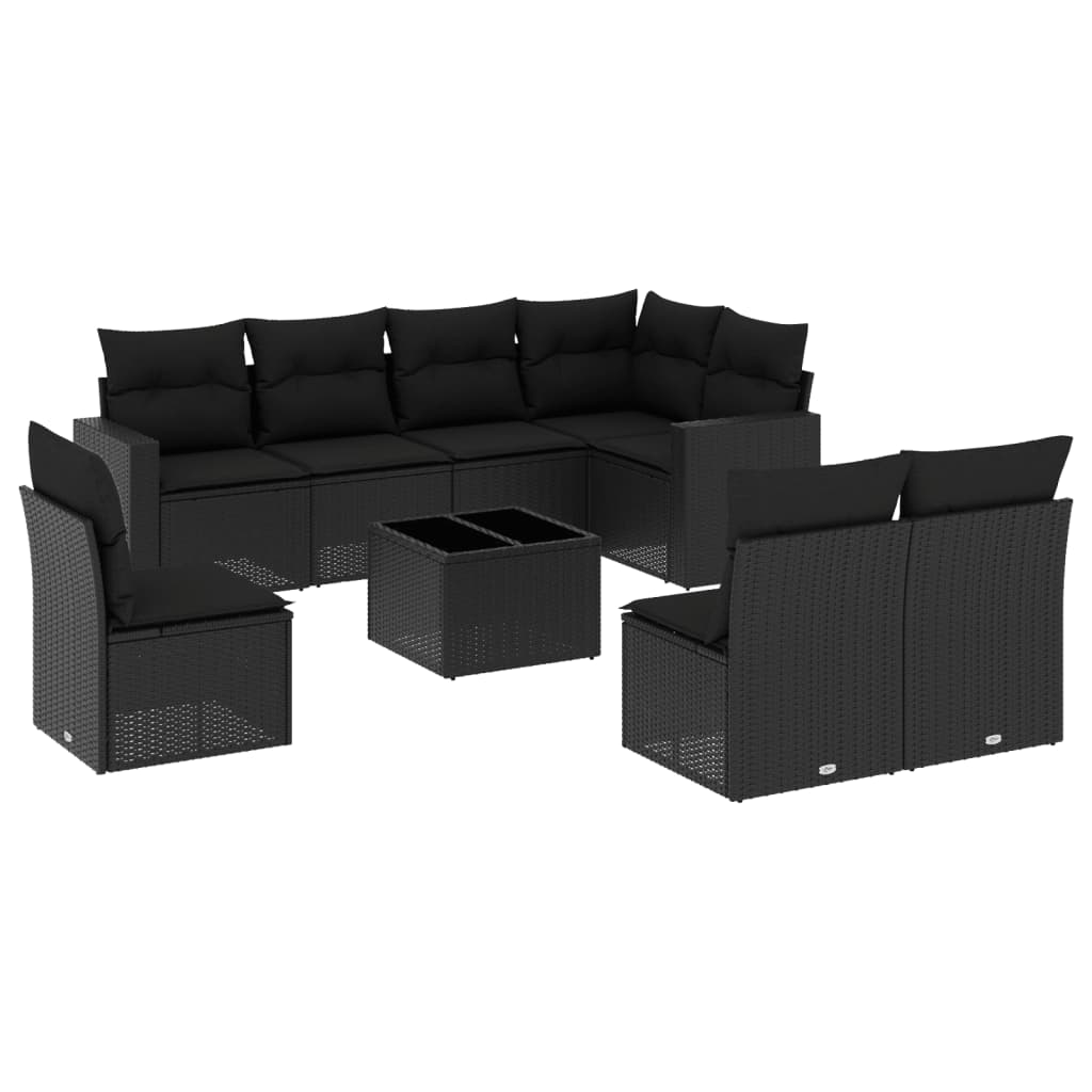 Set Divani da Giardino 9 pz con Cuscini Nero in Polyrattan 3251412