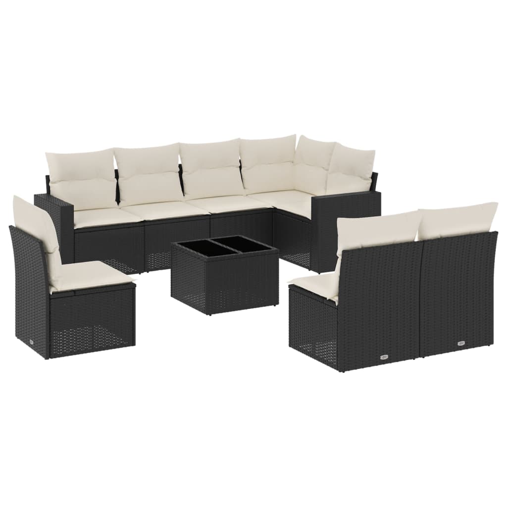 Set Divani da Giardino 9 pz con Cuscini Nero in Polyrattan 3251413