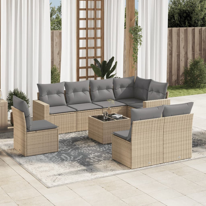 Set Divano da Giardino 9 pz con Cuscini Beige in Polyrattan 3251416