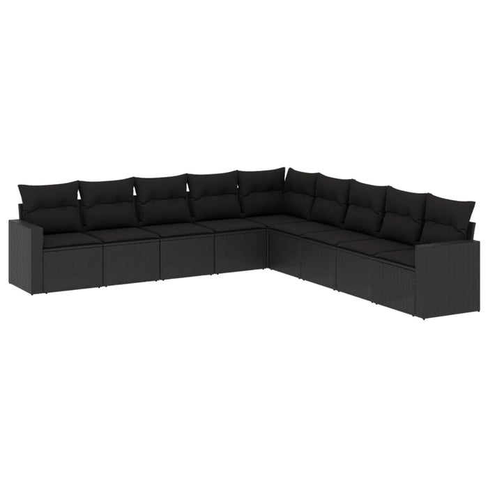 Set Divani da Giardino 9 pz con Cuscini Nero in Polyrattan 3251422