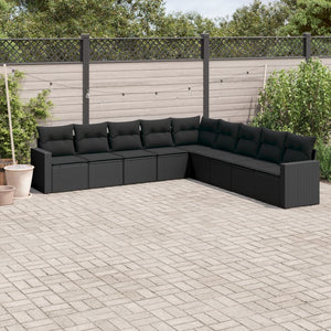 Set Divani da Giardino 9 pz con Cuscini Nero in Polyrattan 3251422