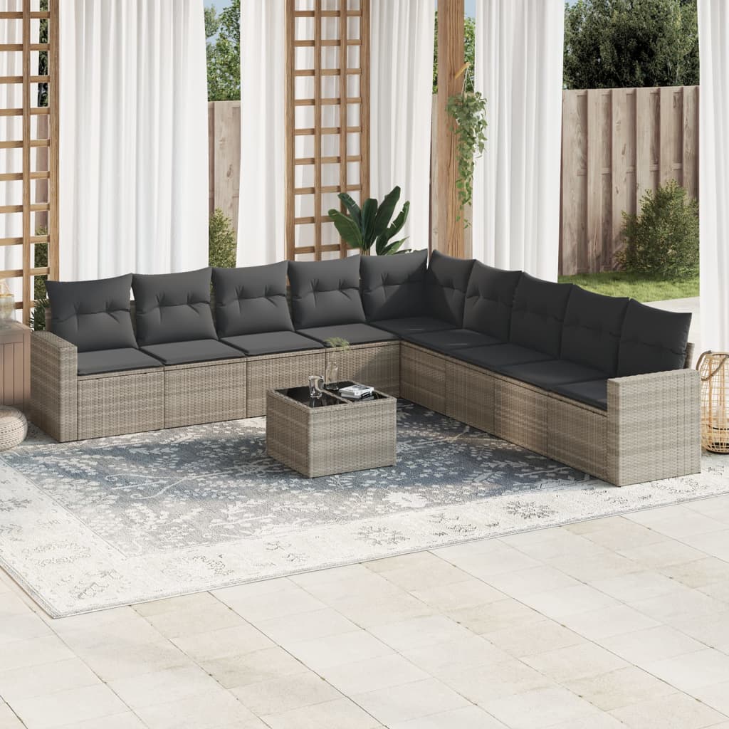 Set Divano Giardino 10 pz con Cuscini Grigio Chiaro Polyrattan 3251439