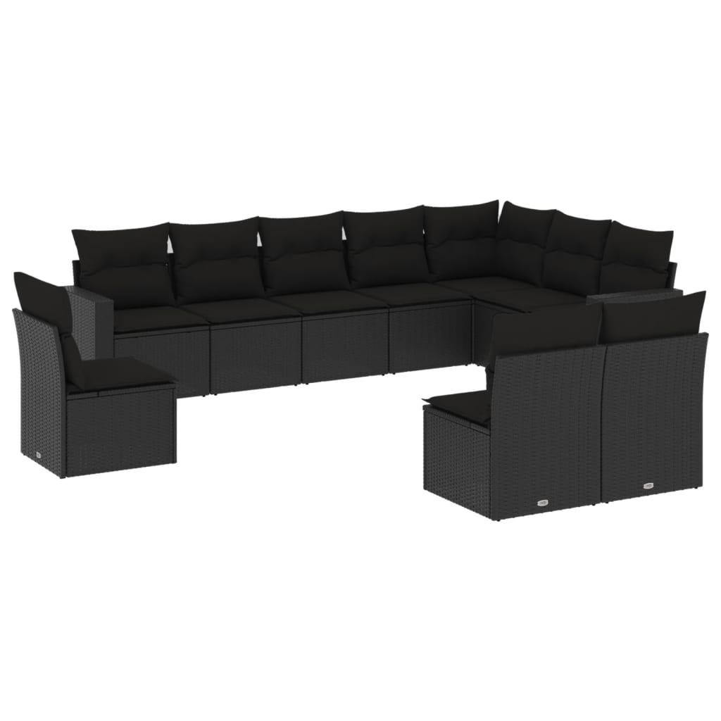 Set Divani da Giardino 10pz con Cuscini in Polyrattan Nero 3251442