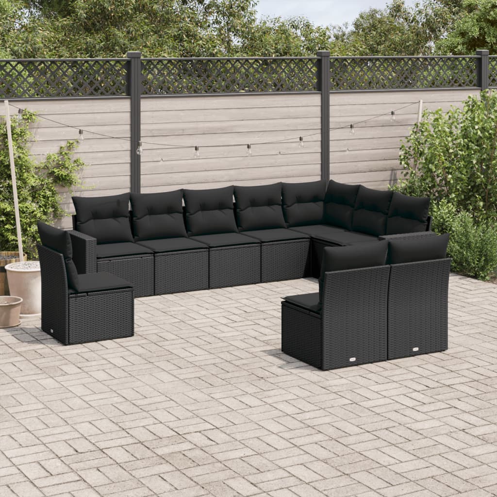 Set Divani da Giardino 10pz con Cuscini in Polyrattan Nero 3251442