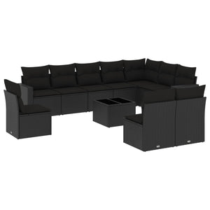 Set Divani da Giardino 11 pz con Cuscini in Polyrattan Nero 3251452