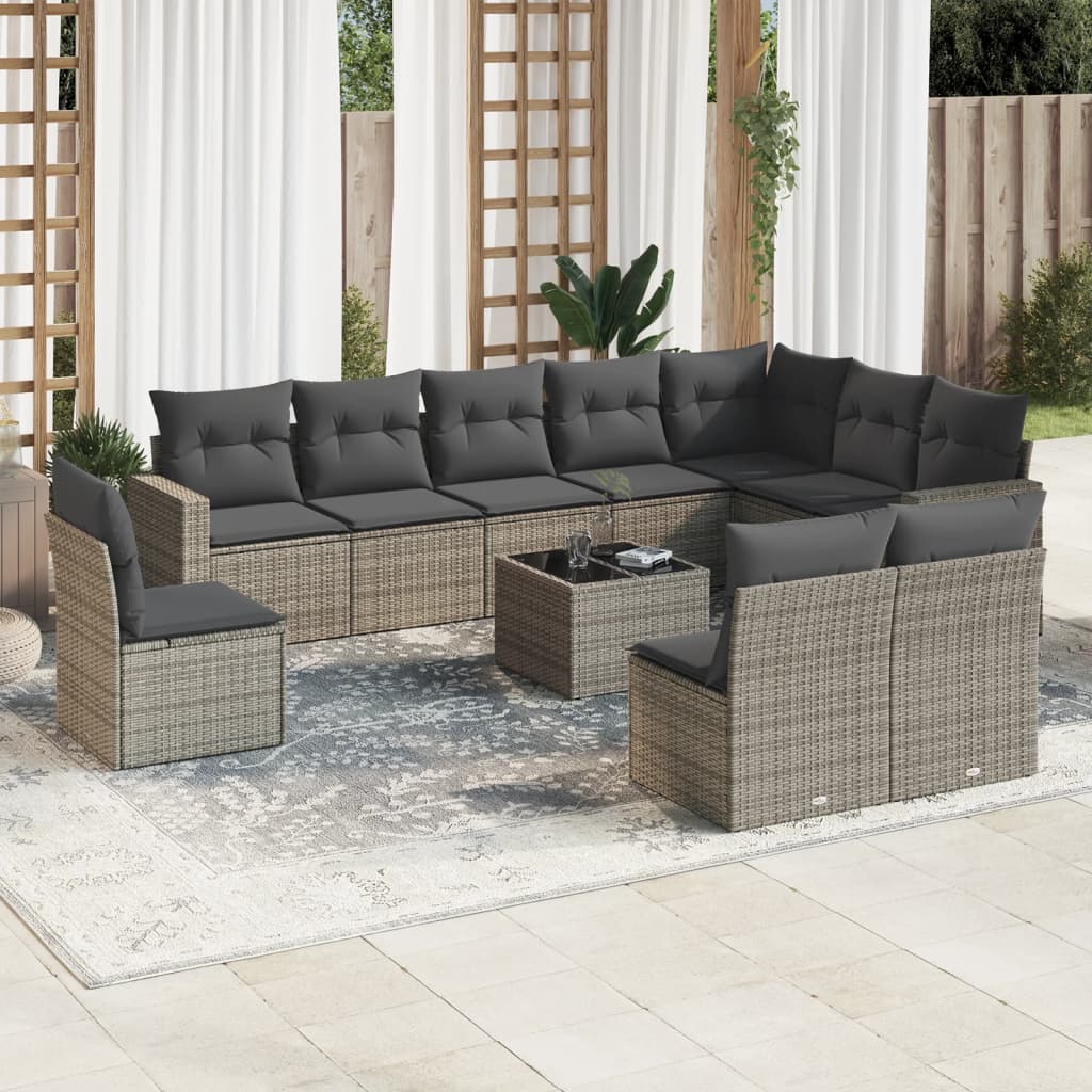 Set Divani da Giardino 11 pz con Cuscini in Polyrattan Grigiocod mxl 90589