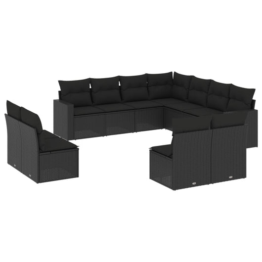 Set Divani da Giardino 11 pz con Cuscini in Polyrattan Nero 3251462