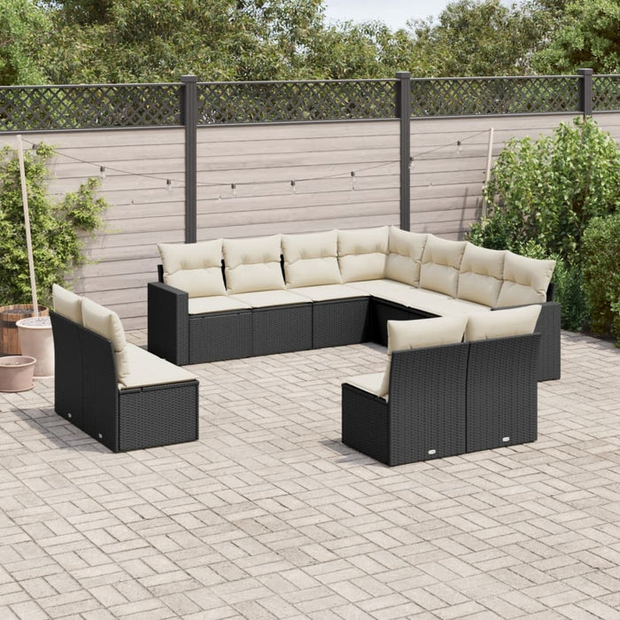 Set Divani da Giardino 11 pz con Cuscini in Polyrattan Nero 3251463