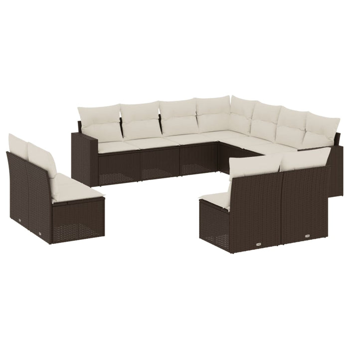 Set Divani da Giardino 11 pz con Cuscini Polyrattan Marrone 3251470