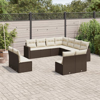 Set Divani da Giardino 11 pz con Cuscini Polyrattan Marrone 3251470